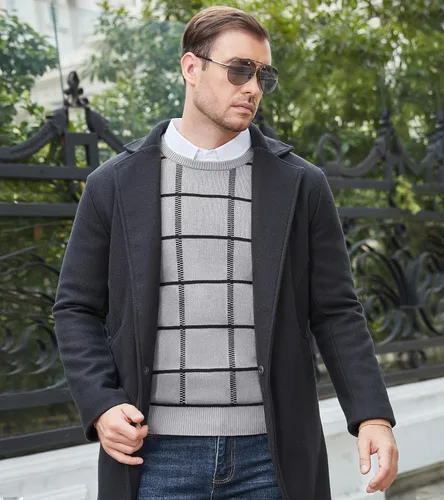 Vista 4 de MAGNIVIT Suéteres de punto de diseño básico para hombre, de algodón, suave, cuello redondo, para otoño e invierno