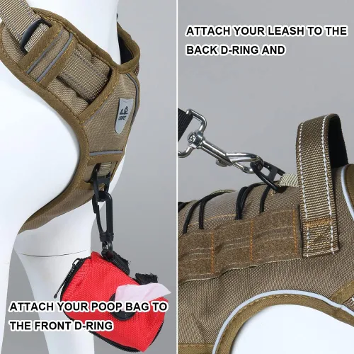 Vista 5 de CBBPET Arnés táctico para perro sin tirones, arnés militar reflectante para perro, chaleco táctico para perro con asa molle y resistente, clip