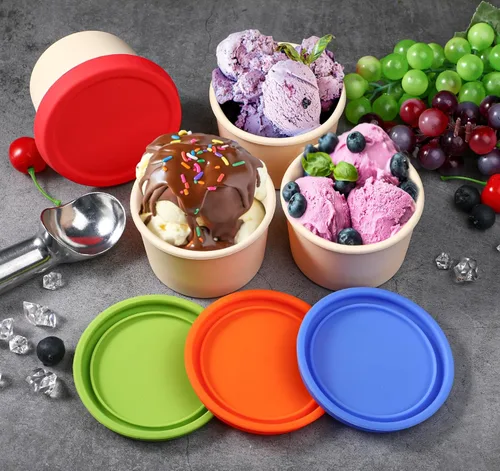 Vista 4 de Webake Recipientes de silicona para helado con tapas, 8 onzas, vasos de helado caseros reutilizables para congelador, juego de 4