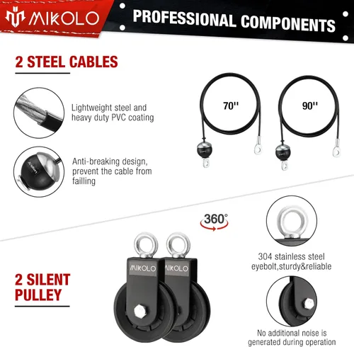 Vista 8 de Mikolo - Sistema de polea de elevación de peso mejorado - Anexos de polea LAT con cable de longitud ajustable para entrenamiento de cuerpo completo
