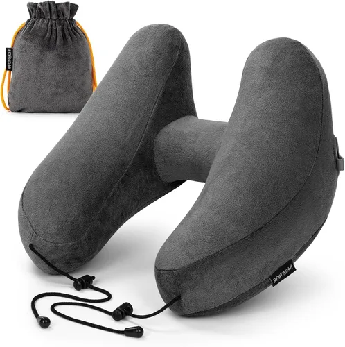 Vista 13 de Rewondah Almohada inflable de viaje para avión dormido, almohada inflable para el cuello para viajar en avión con funda lavable, almohada de viaje