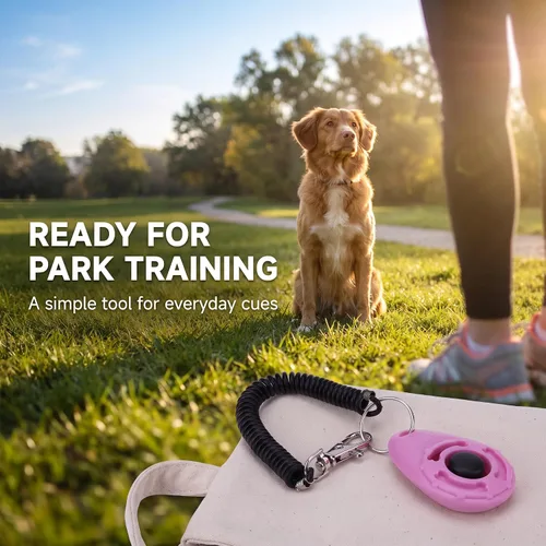 Vista 8 de Jinshining 1 pieza de clicker rosa fácil de usar con botón accesorios de entrenamiento para perros, fuertes y de larga duración, ayuda