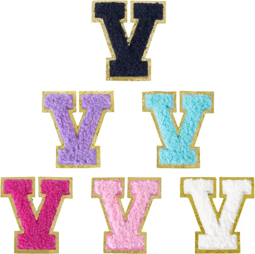 Vista 222 de 6 piezas de parches de letras de chenilla autoadhesivas, parches de letras preppy de 2 pulgadas para bolsos, ropa y sombreros, grandes pegatinas