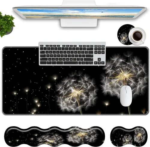 Vista 22 de Juego de alfombrillas de mouse para teclado, alfombrilla grande para mouse + reposamuñecas para teclado, soporte de muñeca + portavasos, alfombrilla
