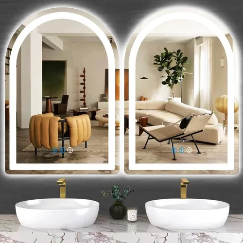 Vista 7 de Espejo de arco LED con luces de 16 x 24 pulgadas, espejo arqueado iluminado para baño, mesa de maquillaje, pared, espejo de tocador con luz
