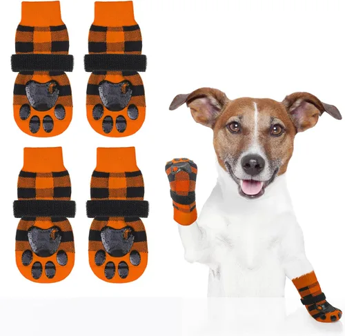 Vista 11 de SCENEREAL Calcetines antideslizantes para perros para evitar lamer patas para suelos de madera dura, zapatos de perro de doble cara botas