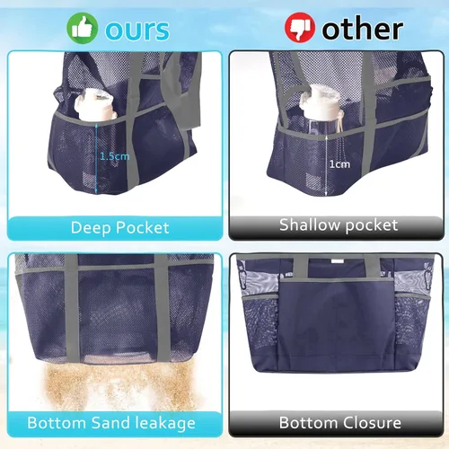 Vista 4 de SRISE Mesh Beach Bag - Large Beach Tote Bag for Family Beach Bag for Toys & Vacation Essentials