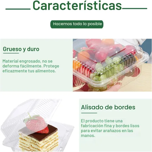 Vista 4 de Jizvxe Paquete de 100 Recipientes de Comida Cuadrados de Plástico Transparente con Bisagras, Recipientes de Plástico Desechables para Llevar