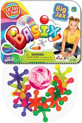 JA-RU Juego Big Rainbow Jacks con pelota hinchable (1 juego, 10 piezas Jax) juegos de mesa vintage, juguetes clásicos para niños. Recuerdo de