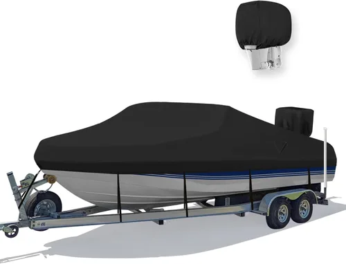 Vista 11 de Funda impermeable de poliuretano 1200D resistente para lancha, lona de poliéster de grado marino, para casco en V de 14 a 16 pies, lancha de pesca