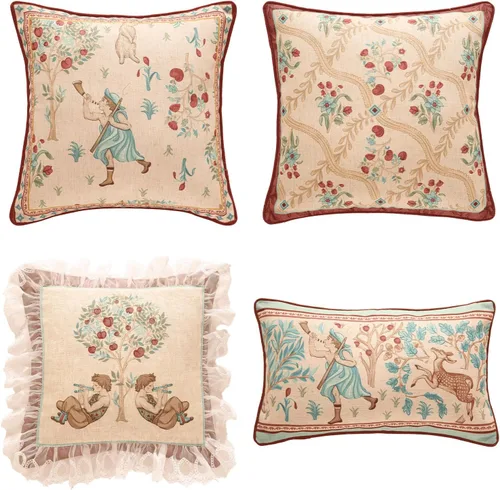 Vista 15 de patdrea Design - Juego de 4 fundas de almohada de lino amarillo, fundas de almohada cuadradas francesas redondas lumbares, fundas de almohada suaves