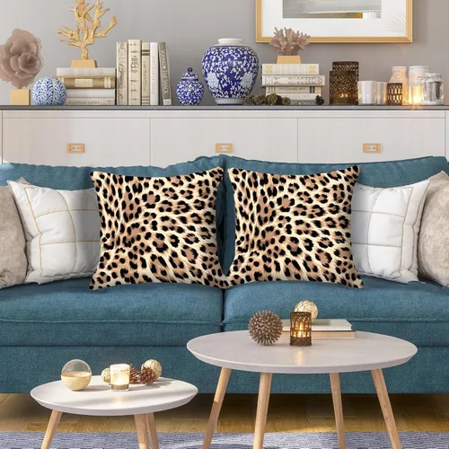 Vista 5 de HOSTECCO Juego de 2 fundas de almohada con estampado de leopardo de 18 x 18 pulgadas, fundas de almohada decorativas de terciopelo con estampado