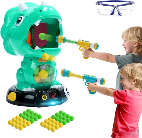 Vista 13 de EagleStone Juguetes de disparo de dinosaurios movibles de acción triceratops, juegos de disparos para niños con registro de puntuación LCD y LED