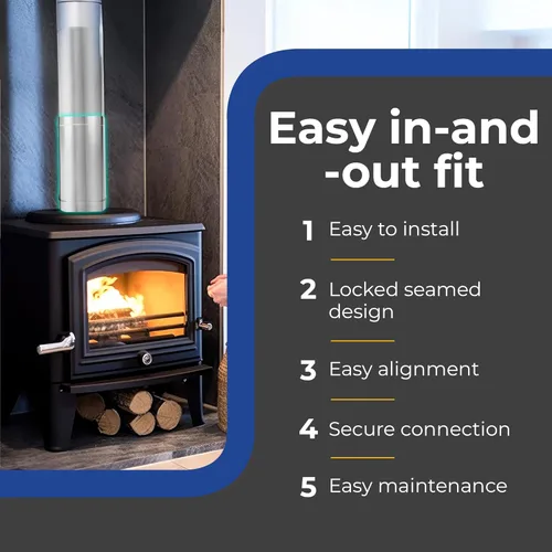 Vista 4 de DuraVent Tubo Ajustable de Acero de Pared Simple para Quema de Leña, Conector DuraBlack para Estufa de Chimenea de 48x6 Pulgadas para Ventilar Humo
