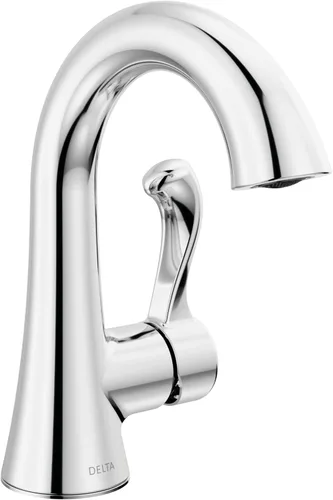 Delta Esato - Grifo de baño cromado de 1 agujero, grifo de lavabo de baño de un solo orificio para tocador, montaje de drenaje push-pop, cromado