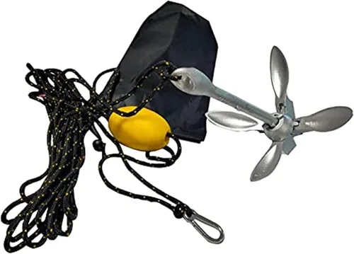 Vista 6 de ISURE MARINE Ancla de barco de 3.3 lbs/3.5 libras, kit de anclaje galvanizado para pesca de kayak, sistema de anclaje plegable para accesorios