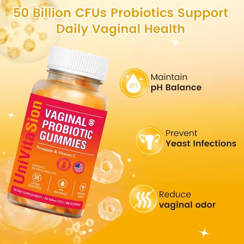 Vista 3 de UniVitaSion - Gomitas de probióticos vaginales para mujeres, 50 mil millones de UFC, equilibrio de pH, olor vaginal, flora vaginal, tratamiento