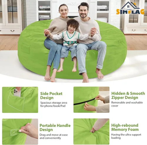 Vista 430 de Puf de 5 pies, puf grande con relleno de espuma viscoelástica, sofá puff esponjoso con funda de terciopelo holandés, puf redondo para sala de estar