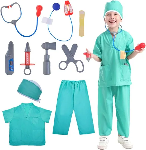 Vista 8 de TopTie Disfraz de Halloween para niños, disfraz de médico cirujano enfermera para niño y niña
