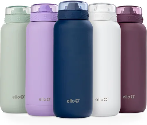 Vista 85 de Ello Cooper Twist - Botella de agua de acero inoxidable de 32 onzas con tapa popote A prueba de fugas Doble pared y aislada al vacío Asa