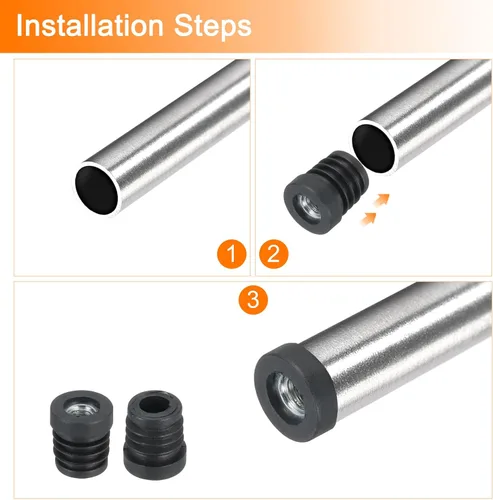 Vista 4 de Uxcell 4 piezas de insertos roscados M8 para tubo redondo de 0.748 in/0.75 pulgadas, insertos de plástico negro para tapas de extremos de silla