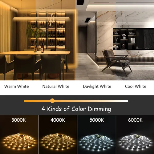 Vista 2 de Guotong Tira de luces LED blancas sintonizables impermeables de 50 pies, 3000 K-6000 K, luces LED flexibles 900 LED SMD 2835, para el hogar, patio