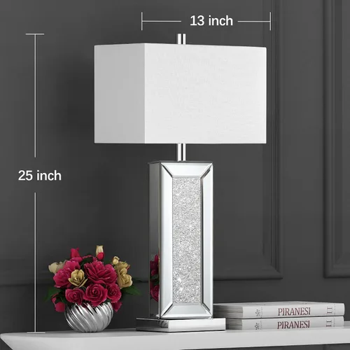 Vista 10 de Juego de 2 lámparas de mesa modernas con control táctil, lámpara de mesita de noche con espejo de diamante de cristal de plata con puertos USB C+A