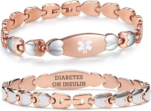 Vista 62 de LinnaLove Pulsera de identificación médica de doble corazón para mujeres 7 1/2 pulgadas de acero inoxidable de moda pulseras de alerta médica