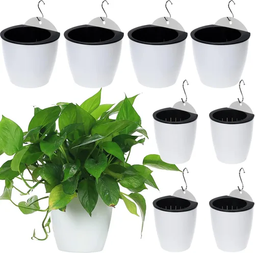 Vista 11 de Paquete de 6 macetas de plástico de 5 pulgadas para colgar en la pared, macetas que absorben la humedad para interiores y exteriores, violeta