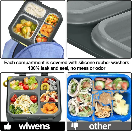 Vista 4 de Lonchera Bento para niños con sopa térmica de 12 onzas a prueba de fugas con 5 compartimentos, tarro térmico de comida caliente y bolsa de almuerzo