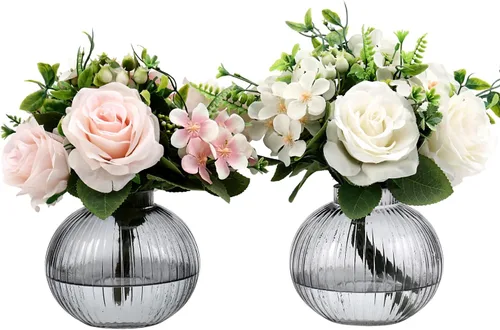 Vista 43 de Jarrón redondo de cristal, floreros para ramo, jarrones de vidrio acanalado para flores, pequeño jarrón transparente para sala de estar, oficina