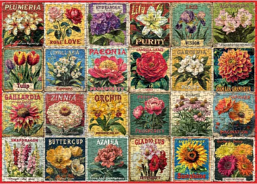 Vista 9 de Rompecabezas vintage de flores para adultos de 1000 piezas, rompecabezas de arte único y hermoso collage floral, con temática de plantas