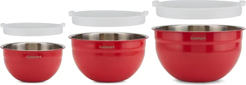 Vista 2 de Cuisinart CTG-00-SMB tazones para mezclar de acero inoxidable con tapas, juego de 3, rojo