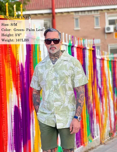 Vista 2 de COOFANDY Camisas florales hawaianas de algodón y lino con botones tropicales para hombre