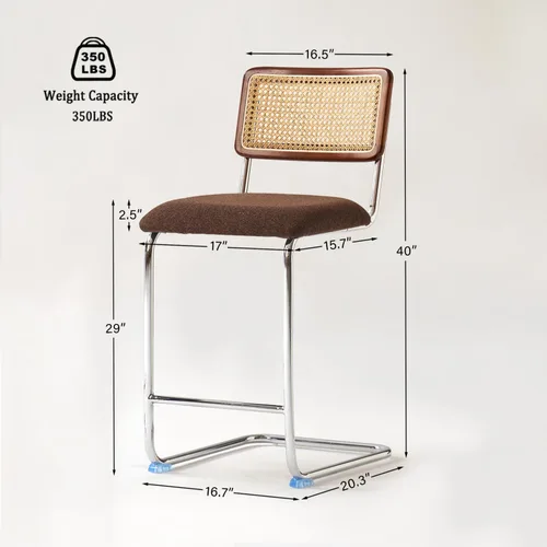 Vista 10 de Juego de 3 taburetes de ratán natural con respaldo de madera maciza, taburetes de bar Cesca modernos de mediados de siglo de 24 pulgadas, taburete