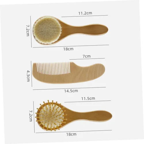 Vista 2 de Juego de peine de masaje infantil Cepillo de pelo recién nacido Cepillo de pelo de madera Peine para tapa de cuna