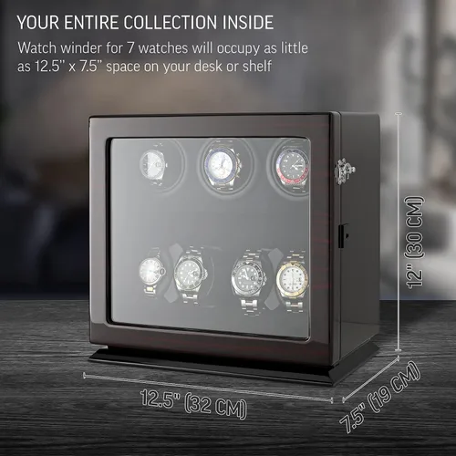 Vista 7 de Bobinador de reloj para 7 relojes con retroiluminación interior opción de parada del motor y opción de alimentación de batería