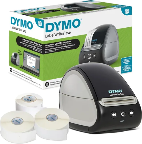 DYMO LabelWriter 550 - Impresora de etiquetas con impresión térmica directa, reconocimiento automático, incluye 1 rollo cada uno: etiquetas de