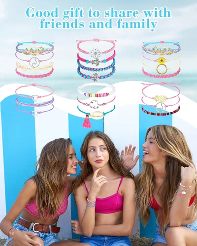 Vista 4 de Hicarer 21 pulseras de olas surfistas ajustables e impermeables hechas a mano para la amistad, joyería para mujeres y adolescentes