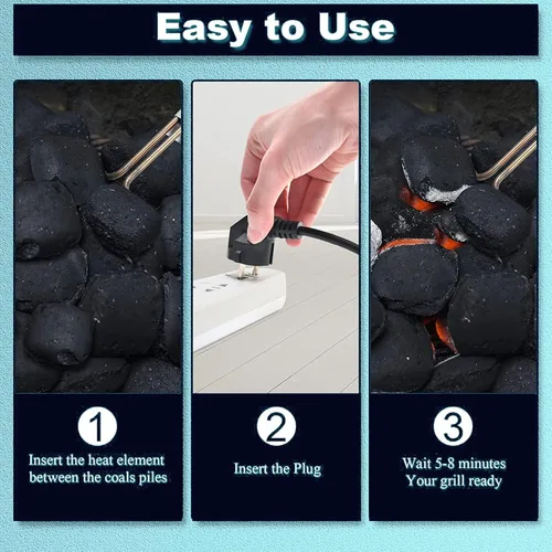 Vista 6 de Encendedor eléctrico de carbón – Parrilla de barbacoa para chimenea, fogatas, briquetas de encendido rápido de carbón, sin chispas ni llamas, 304