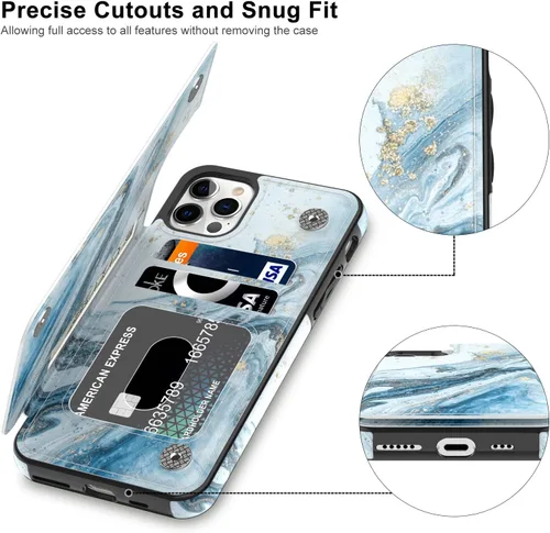 Vista 3 de LETO Funda para iPhone 14 Pro Max, funda de piel tipo cartera con tapa y diseños de moda para niñas y mujeres, ranuras para tarjetas, función atril