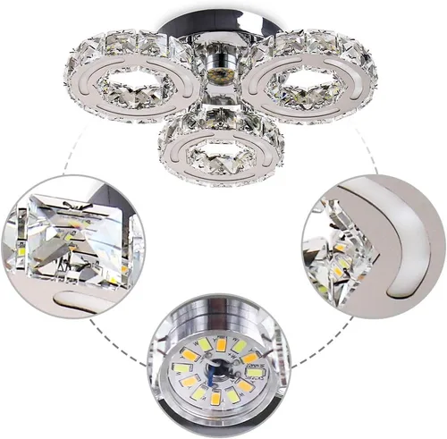 Vista 6 de Finktonglan Moderna lámpara de techo de cristal redonda LED, 3 anillos, lámpara de techo contemporánea empotrada para comedor, dormitorio, sala