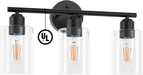 Vista 10 de Espird Lámpara de baño negra de 3 luces para tocador, moderna lámpara de pared para baño, lámpara de pared de granja, apliques de pared negro mate