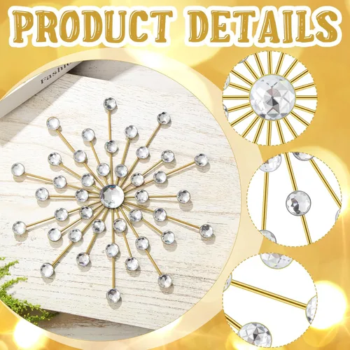 Vista 3 de Barydat 6 piezas de decoración de pared de metal con forma de explosión de estrellas, arte de pared con diamantes de imitación de explosión de sol