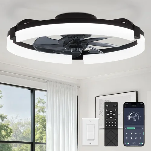 Vista 15 de LEDIARY Ventiladores de techo de bajo perfil de 19.7 pulgadas con luces y control remoto, 6 velocidades, 3 CCT, reversible, regulable, ventilador