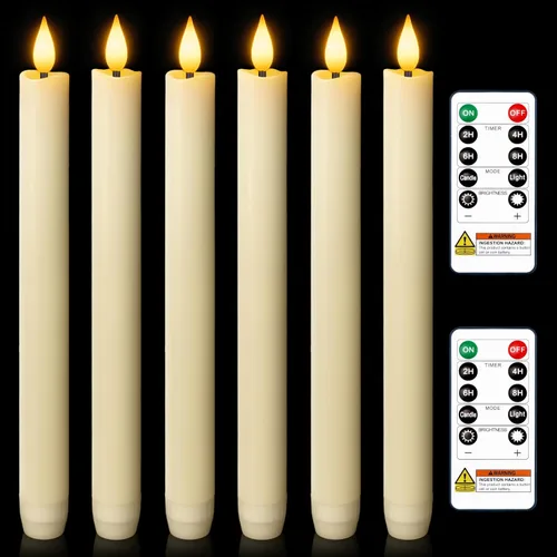 Vista 13 de Homemory 6 velas cónicas cerosas sin llama con control remoto, velas parpadeantes que funcionan con pilas, velas falsas LED altas para el hogar