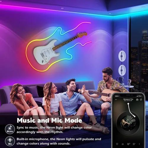 Vista 5 de NUERPO Luces de Cuerda de Neón de 150 Pies, Control de Luces de Cuerda LED Flexibles con App/Control Remoto, Luz de Múltiples Modos, Luz LED RGB