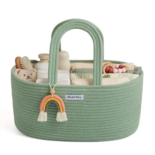 Vista 13 de Blissful Diary Organizador de Cestas de Pañales para Bebé, Cesta de Pañales de Cuerda de Algodón, Cesta de Almacenamiento Grande para Recién Nacidos
