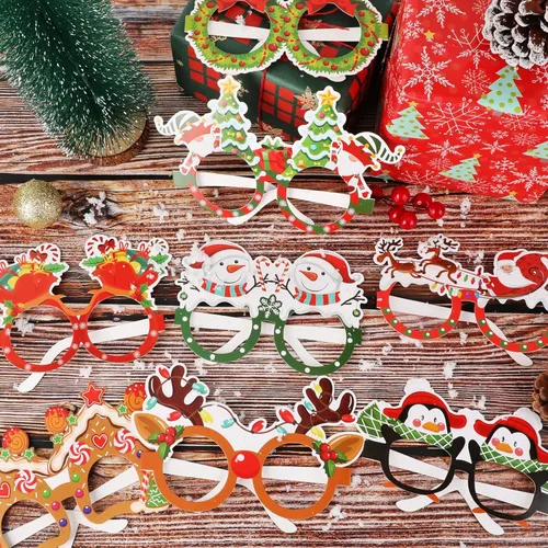 Vista 6 de HOWAF Gafas de Papel de Navidad, 30 Piezas Gafas de Fiesta de Navidad, Marco de Gafas de Navidad Accesorios de Gafas de Disfraz, Anteojos de Navidad