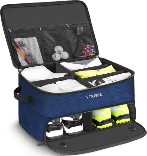 Vista 16 de YOREPEK Organizador de maletero de golf de 2 capas, regalos de golf para hombres con compartimento ventilado separado para 2 pares de zapatos
